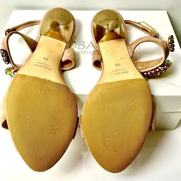 Vintage ITALOBALESTRI Suede Sandals Heels Cipria Pink Beaded Detail Size EU 39